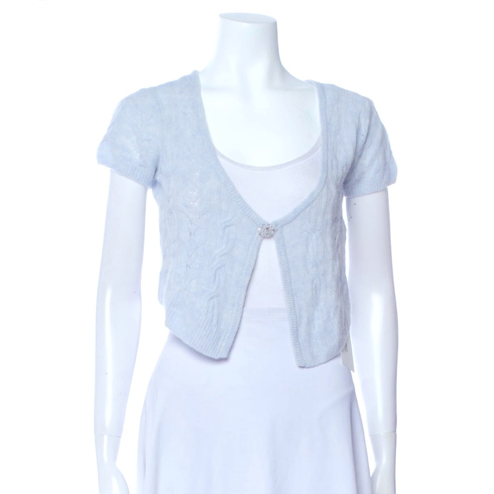 LoveShackFancy Elba cardigan wool cashmere baby blue size M - Picture 14 of 16